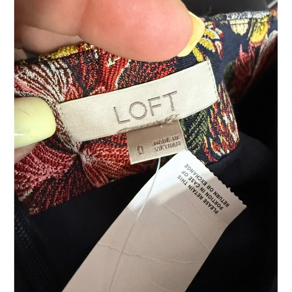 Loft Floral Tapestry Mini Skirt Size 0 Navy Multi Jacquard A-Line